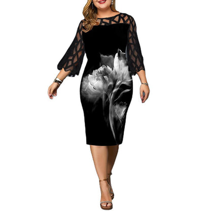 Women's plus size rose print dress