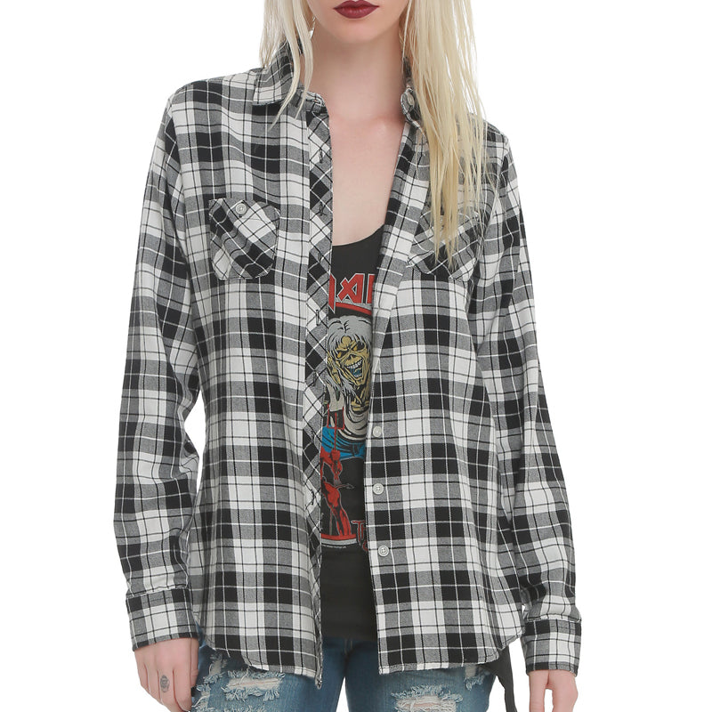 Skull Back Hollow Out Women Blouses Shirts Long Sleeve Plaid Blouse Blusas Tops Chemise Plus Size