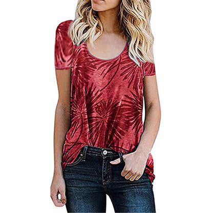 New Women Blouse Floral Print Loose Short-Sleeved T-Shirt