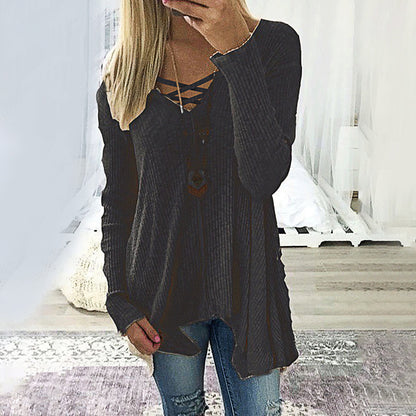 V-neck irregular blouse for women