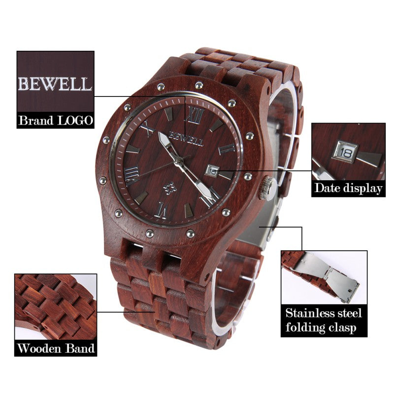 Wood Watches Men Luminous Hands Fashion Casual Auto Date Wristwatch With Wooden Male Watches