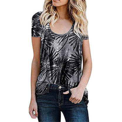 New Women Blouse Floral Print Loose Short-Sleeved T-Shirt