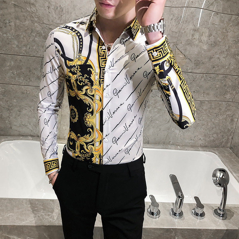 Printed slim trend shirt men