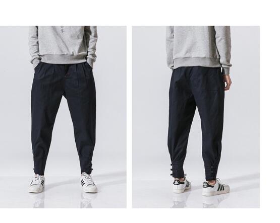 Cotton Linen Harem Pants Men Jogger Pants Male Fashion Autumn Casual Trousers Chinese Button Cross Pants Trousers