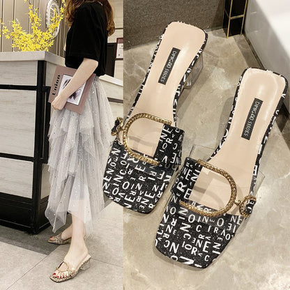 Transparent High Heel Slippers Women Wear Sandals With Thick Heels