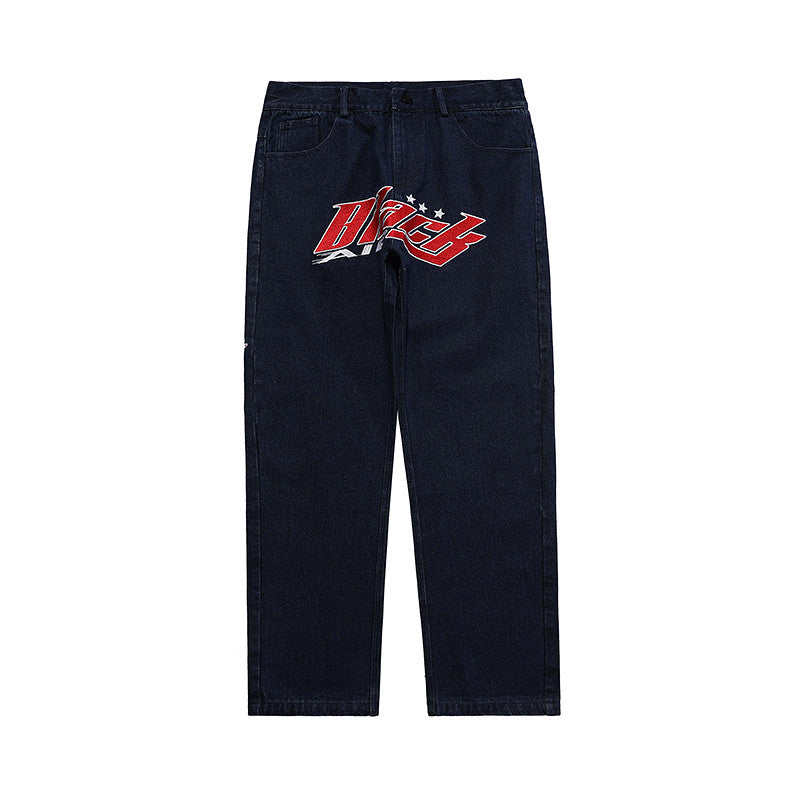 American Style Retro Street Letter Embroidered Jeans Men