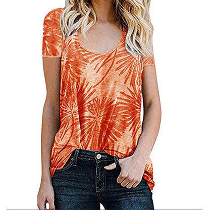 New Women Blouse Floral Print Loose Short-Sleeved T-Shirt