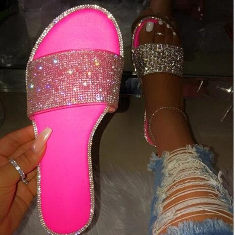 Large Size Rhinestone Sandals And Slippers Women Low Heels