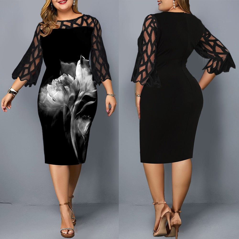 Women's plus size rose print dress