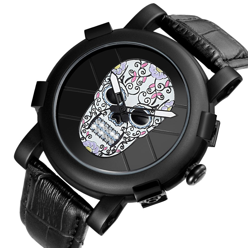 SKONE Pirate Skeleton Skull Quartz Men Watches Luxury Waterproof Leather Men Sports Watch