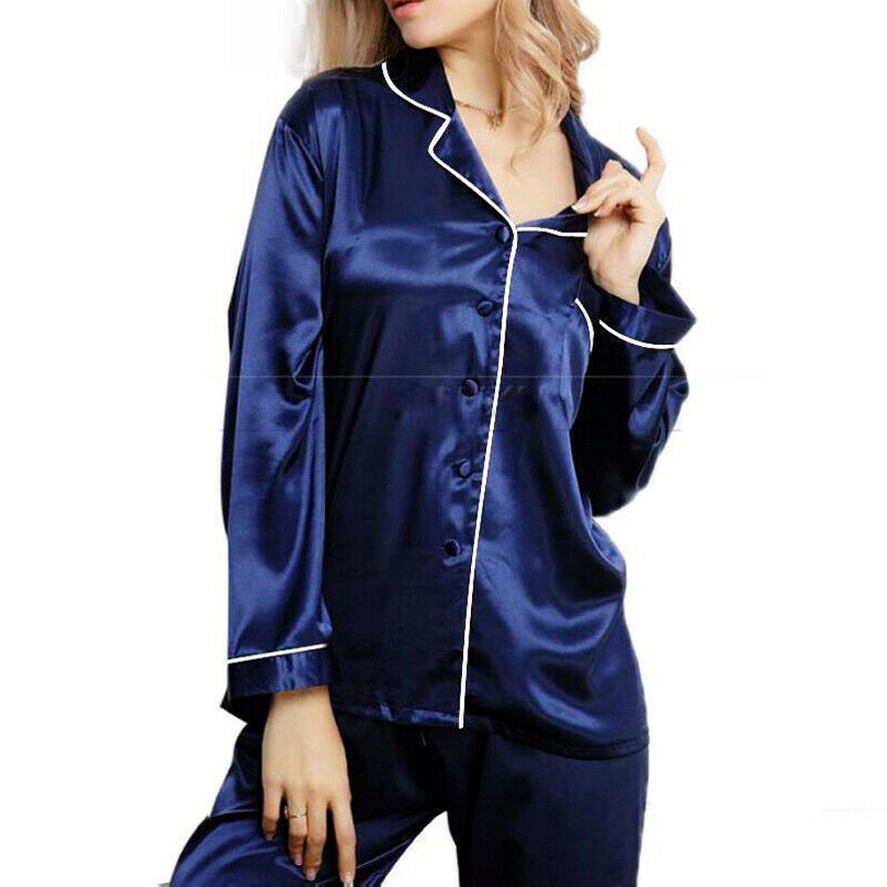 Women Sleepwear Satin Pajamas Sets Long Sleeve Autumn Sleepwear Faux Silk Pajamas Suit Female Homewear