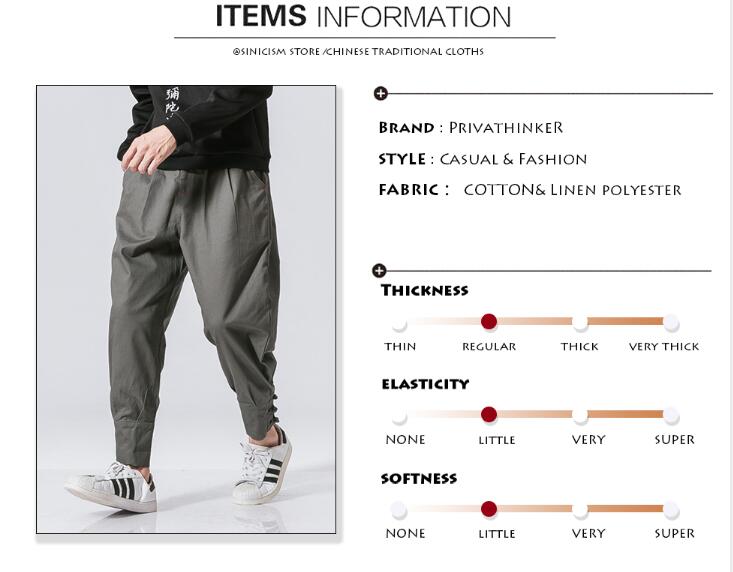 Cotton Linen Harem Pants Men Jogger Pants Male Fashion Autumn Casual Trousers Chinese Button Cross Pants Trousers