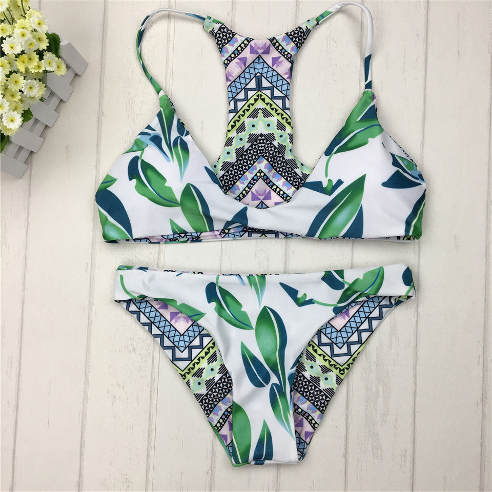 2022/2023 Sexy Brazilian Bikinis Women Swimsuit Double-sided printing Swimwear Green Brazilian Bikini Set Halter Bathing Suits