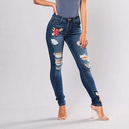 Embroidery jeans stretch jeans pants