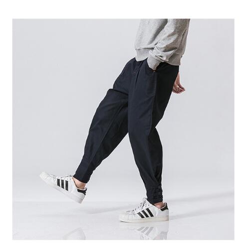 Cotton Linen Harem Pants Men Jogger Pants Male Fashion Autumn Casual Trousers Chinese Button Cross Pants Trousers