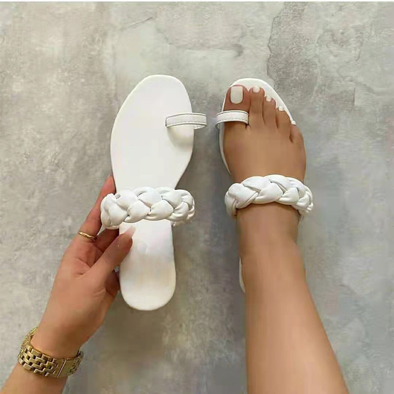 Woven Slippers Slipper Toe Sandals European And American Flat Women's Sandals