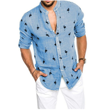 Linen color matching lapel shirt men