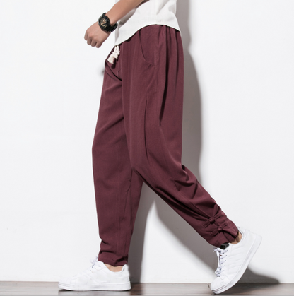 2022/2023 autumn harem pants men 100 pure Linen pants linen hemp Linen pants Hip hop loose Vintage long pants casual joggers