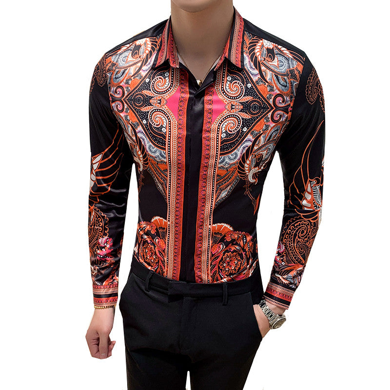 Print Shirt Masculina Baroque Slim Party Men Shirt