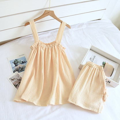 Pajamas Women Pure Cotton Gauze Camisole Shorts Vest