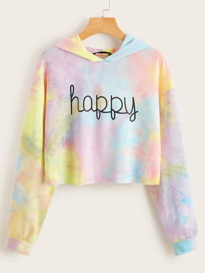 Hoodies Women Rainbow Tie Dye Print Women's Sweatshirt 2021 Autumn Cropped Hoodie Harajuku Streetwear Crop Top Hoodie Moletom