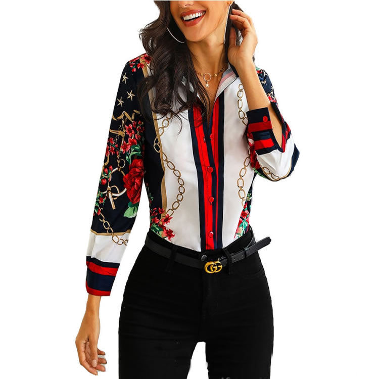 Women Floral Chain Print Elegant Blouse