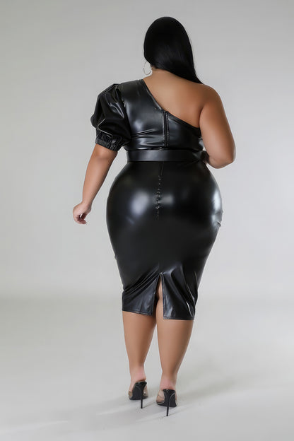 Faux Leather Semi-stretch Dress