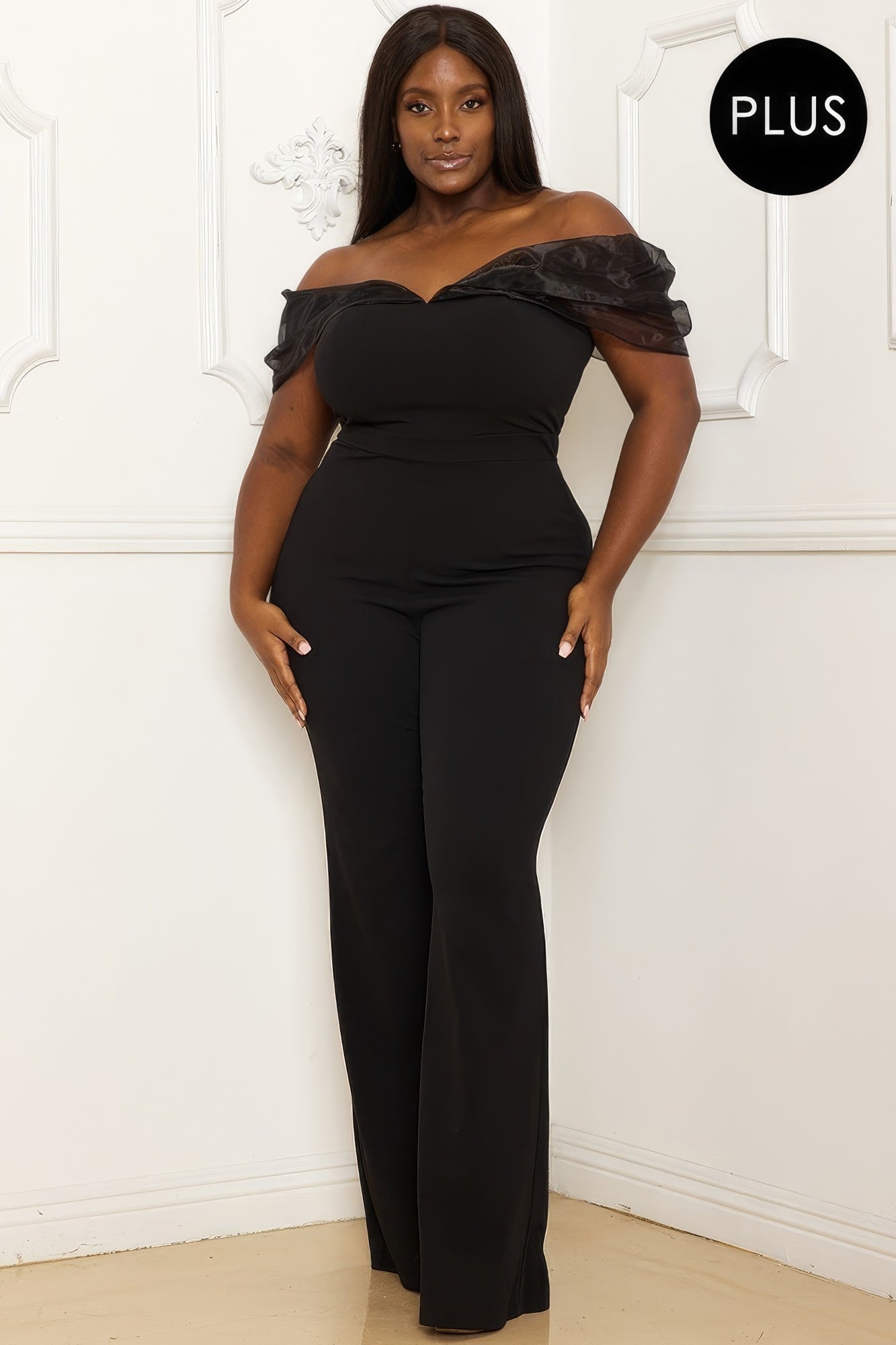 Mesh Off The Shoulder Plus Size Jumpsuit