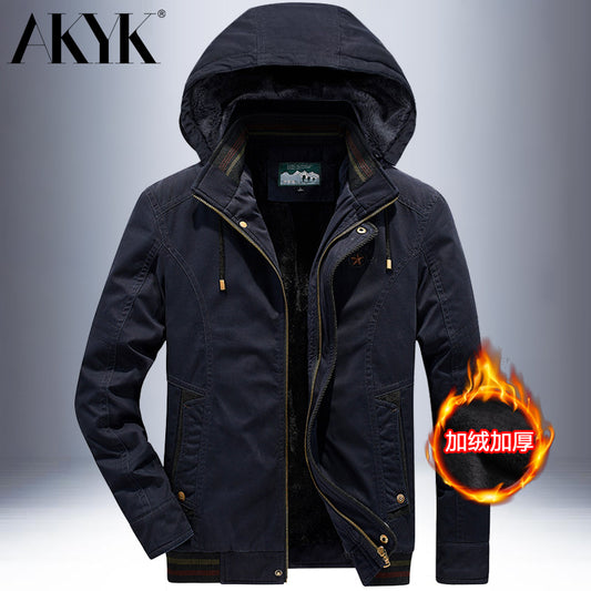 Battlefield Winter Cotton-Padded Coat Men's Fleece-Lined Thickened Cotton-Padded Jacket Hooded Short Loose Plus size Daddy Clothes Cotton-padded jacket