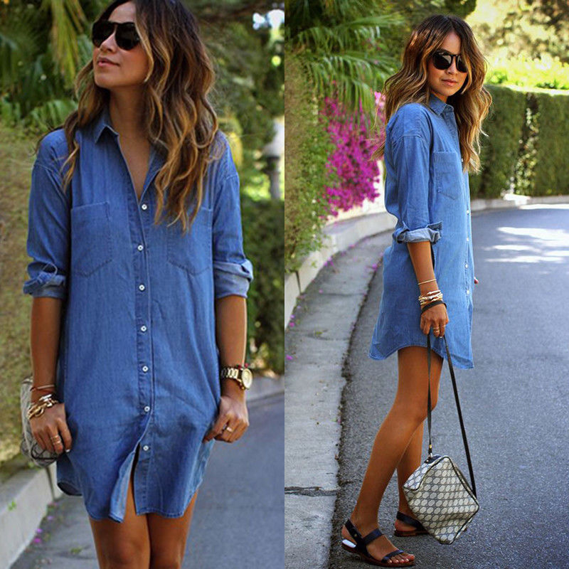 Long Sleeve Loose Mid Length Denim Shirt Long Sleeve Loose Long Denim Shirt