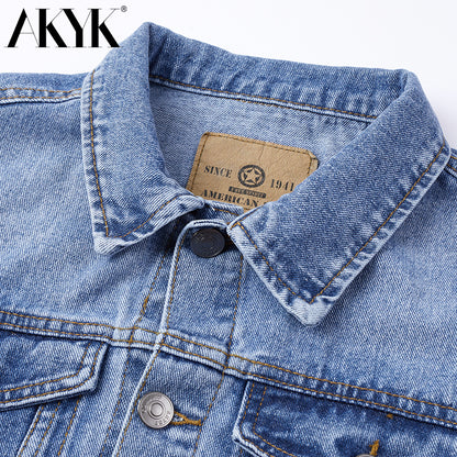 Akyk Spring and Autumn Denim Vest Man Vest Lapel Loose Oversized Waistcoat Casual Multi-Pocket Workwear Vest for Men