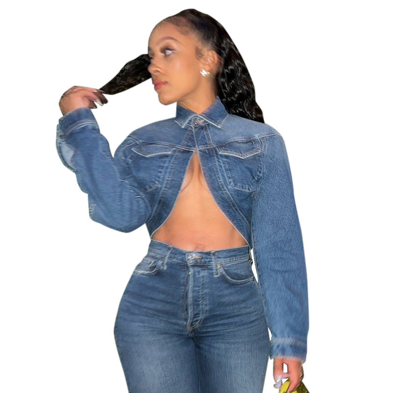 European and American Amazon Short Long Sleeve Denim Jacket Cardigan