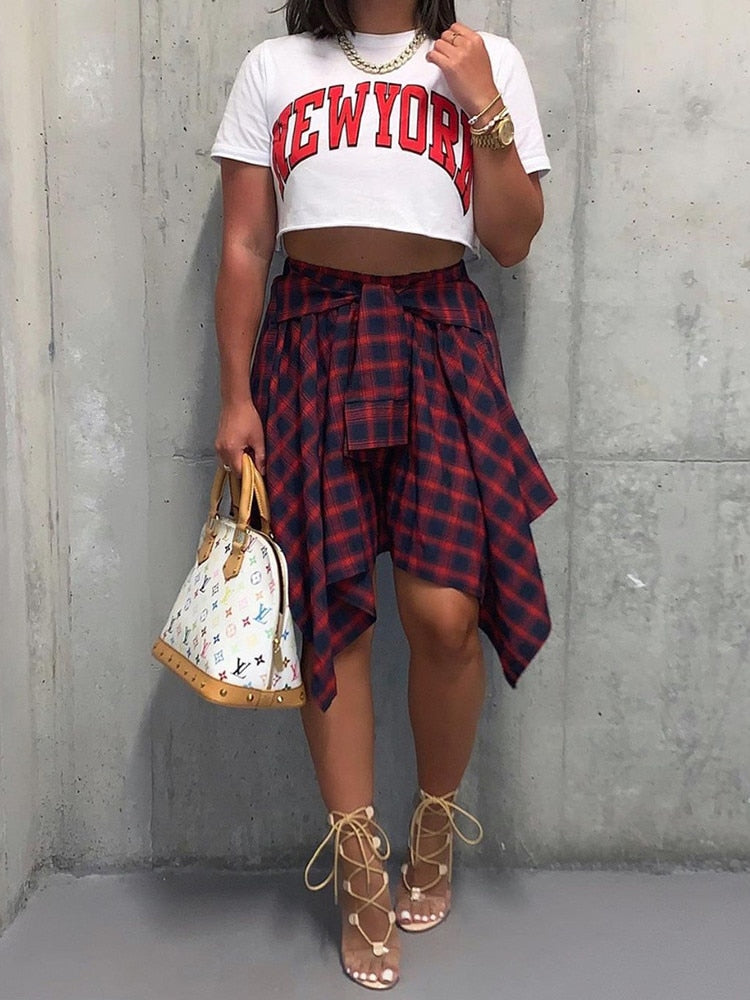 Plaid Checkered Tie Dye Patchwork Pleated Skirt Women Vintage High Waist Ruched Maxi Skirt Summer Female Floor Length Skirts