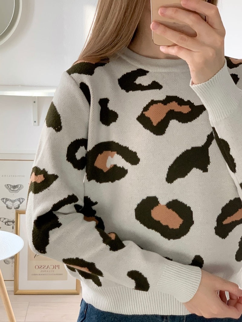 Beautiful Pink Leopard Short Pullover and Sweater Women 2020 Fall Winter Korean Elastic Knitted Jumper Female Knitwear