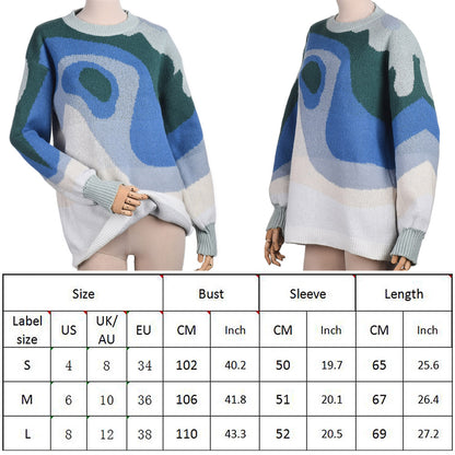 YiYiMiYu Preppy Style Knit Women Pullover Sweater Autumn New Design Blue White Printed Soft Loose Tops Lady Long Sleeve Sweaters