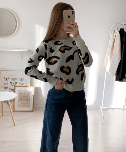 Beautiful Pink Leopard Short Pullover and Sweater Women 2020 Fall Winter Korean Elastic Knitted Jumper Female Knitwear