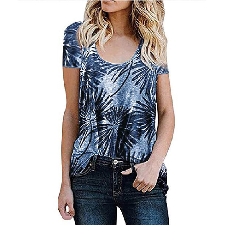 New Women Blouse Floral Print Loose Short-Sleeved T-Shirt