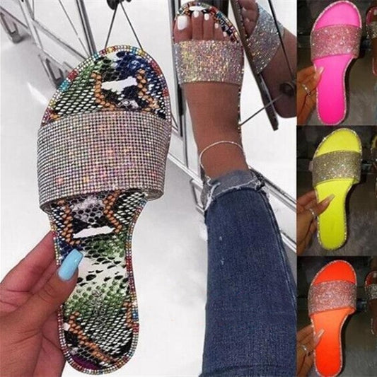 Large Size Rhinestone Sandals And Slippers Women Low Heels