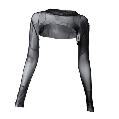 Mesh Blouse Long Sleeve T-shirt Women