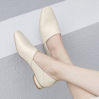 Women''s Shoes Flat Sole Square Head Deep Mouth Single Shoes