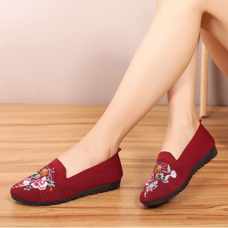 Cloth Shoes Women Embroidered Shoes Flying Woven Breathable Mesh Shoes