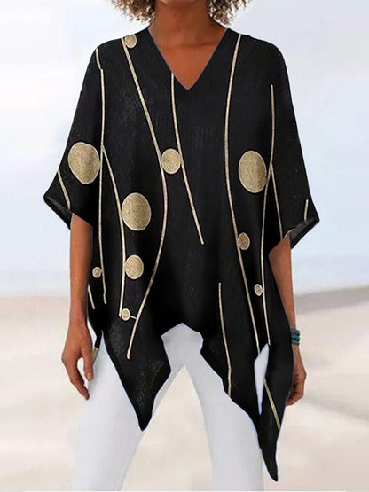 New Style Blouse V-Neck Irregular Sleeve Printed Shirt Women