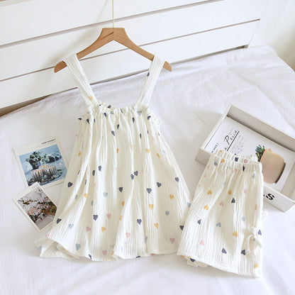 Pajamas Women Pure Cotton Gauze Camisole Shorts Vest