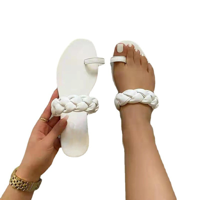 Woven Slippers Slipper Toe Sandals European And American Flat Women's Sandals