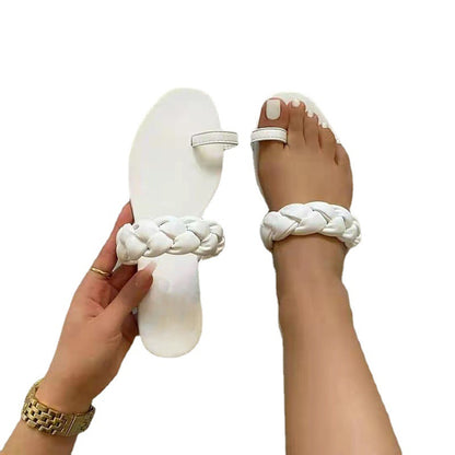 Woven Slippers Slipper Toe Sandals European And American Flat Women's Sandals